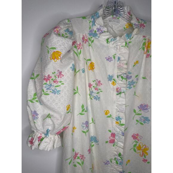 Vintage Miss Elaine Floral Seersucker Ruffle Housecoat Robe 70s 80s medium - Picture 4 of 16